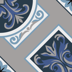 Decorative cement tile Alcazar with flowers and petals, leaves and foliage, diamonds and rhombi