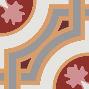 Decorative cement tile Babilonia with circles and medallions, crosses and saltire forms, arches and curves