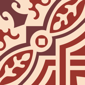 Decorative cement tile Belmonte with leaves and foliage, circles and medallions, squares and checkerboards