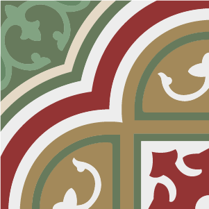 Decorative cement tile Bizantino with circles and medallions, arches and curves, knots and interlacing