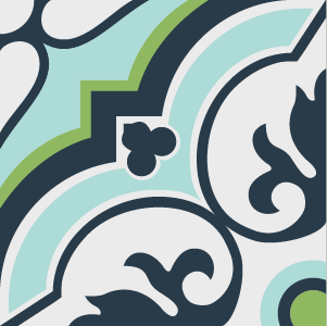 Decorative cement tile Blossom with flowers and petals, leaves and foliage, arches and curves