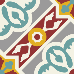 Decorative cement tile Bremen with flowers and petals, leaves and foliage, diamonds and rhombi