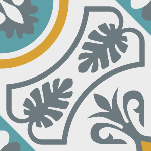 Decorative cement tile Cannes with leaves and foliage, circles and medallions, bands and lines