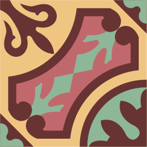 Decorative cement tile Cervera with leaves and foliage, circles and medallions, arches and curves