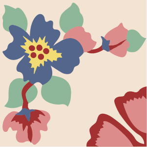 Decorative cement tile Clavel with flowers and petals, leaves and foliage, diagonals and zigzags