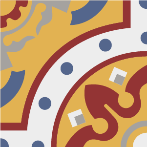 Decorative cement tile Codice with circles and medallions, squares and checkerboards, bands and lines