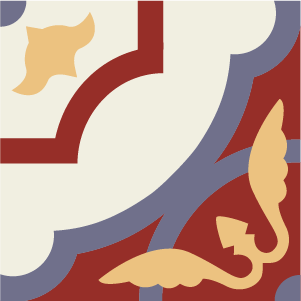 Decorative cement tile Coelum with flowers and petals, leaves and foliage, stars and radial forms
