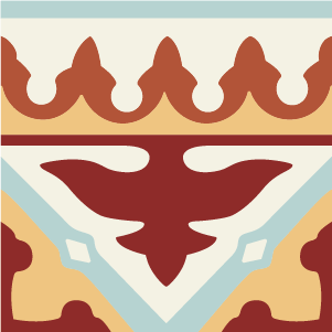 Outer border tile Cordoba Cenefa Exterior with flowers and petals, bands and lines, key patterns and paths
