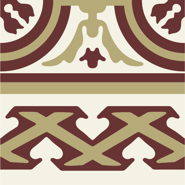 Decorative border tile Cronos Cenefa with flowers and petals, circles and medallions, bands and lines