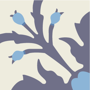 Decorative cement tile Dara with flowers and petals, leaves and foliage, celestial inspiration