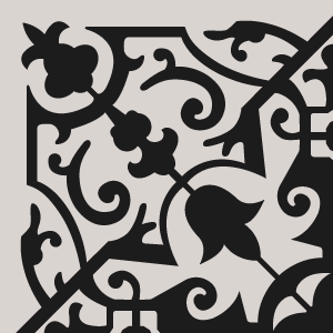 Decorative cement tile De Castilla with leaves and foliage, arches and curves, knots and interlacing