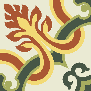 Decorative cement tile Ervas with flowers and petals, leaves and foliage, arches and curves