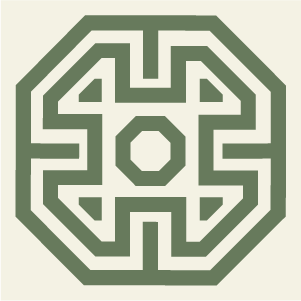 Decorative cement tile Esmeralda with bands and lines, knots and interlacing, key patterns and paths