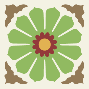 Decorative cement tile Flower with flowers and petals, leaves and foliage, stars and radial forms