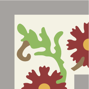 Border corner tile Garden Esquina with flowers and petals, leaves and foliage