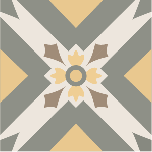 Decorative cement tile Gea with flowers and petals, diamonds and rhombi, stars and radial forms