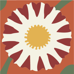 Decorative cement tile Girasol with flowers and petals, leaves and foliage