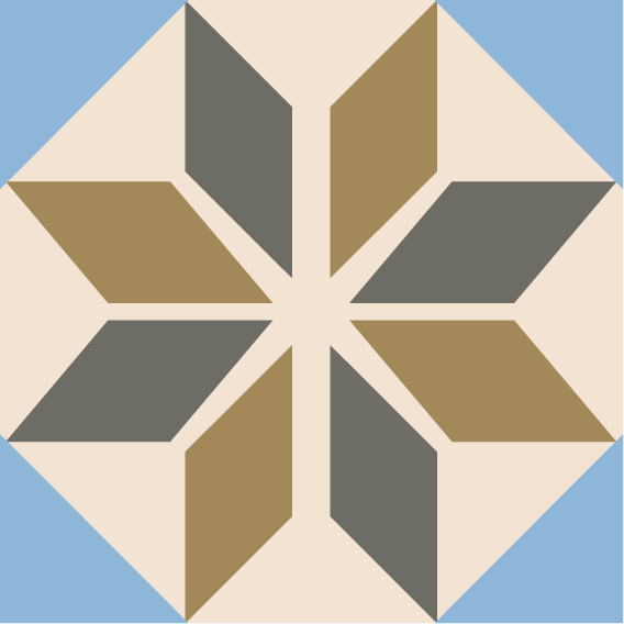 Decorative cement tile Hedra with flowers and petals, leaves and foliage, diamonds and rhombi