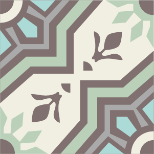 Decorative cement tile Izamal with leaves and foliage, circles and medallions, stars and radial forms