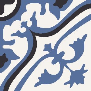 Decorative cement tile Luxemburgo with leaves and foliage, bands and lines, diagonals and zigzags