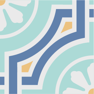 Decorative cement tile Margarita with flowers and petals, diamonds and rhombi, bands and lines
