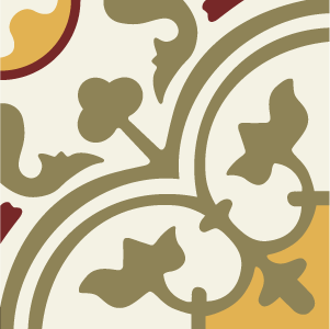 Decorative cement tile Marsella II with leaves and foliage, circles and medallions, arches and curves