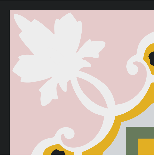 Border corner tile Martinica Esquina with flowers and petals, arches and curves, tropical motifs