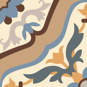 Decorative cement tile Niza with leaves and foliage, circles and medallions, diagonals and zigzags