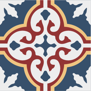 Decorative cement tile Opolus with flowers and petals, circles and medallions, crosses and saltire forms