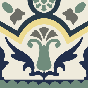 Decorative border tile Paladio Cenefa with leaves and foliage, circles and medallions, bands and lines