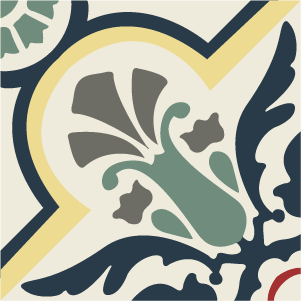 Decorative cement tile Paladio with flowers and petals, leaves and foliage, circles and medallions