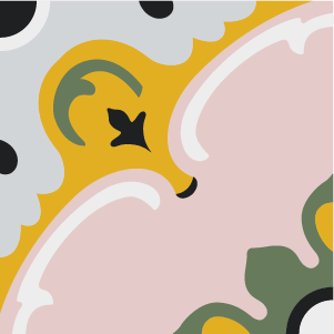 Decorative cement tile Plumeria with flowers and petals, leaves and foliage, arches and curves