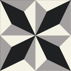 Decorative cement tile Polaris with stars and radial forms, triangles, volume and 3D effect