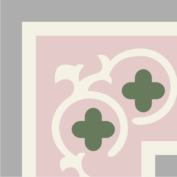 Border corner tile Praga Esquina with circles and medallions, arches and curves