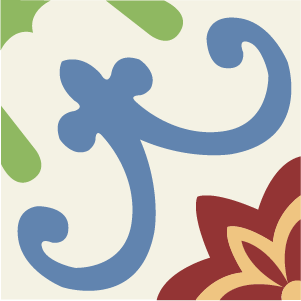Decorative cement tile Primavera with flowers and petals, leaves and foliage, arches and curves