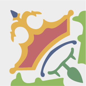 Decorative cement tile Queen with leaves and foliage, arches and curves, classical ornament