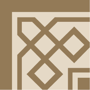 Border corner tile Romano Esquina with diamonds and rhombi, bands and lines, knots and interlacing