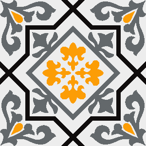 Decorative cement tile Sagitta with leaves and foliage, diamonds and rhombi, stars and radial forms