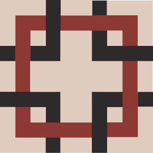 Decorative cement tile Sarta with squares and checkerboards, bands and lines, knots and interlacing