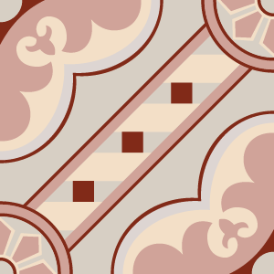 Decorative cement tile Strauss with flowers and petals, circles and medallions, squares and checkerboards