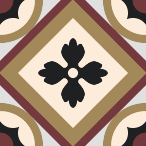 Decorative cement tile Suole with flowers and petals, diamonds and rhombi, circles and medallions