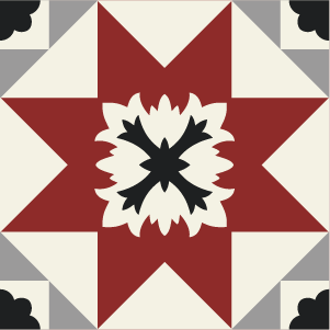 Decorative cement tile Tebas with flowers and petals, leaves and foliage, circles and medallions
