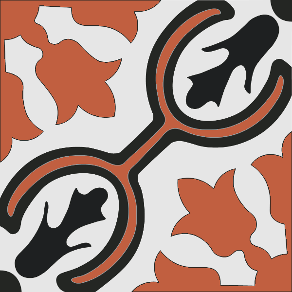 Decorative cement tile Telomero with leaves and foliage, bands and lines