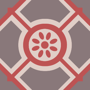 Decorative cement tile Vega with flowers and petals, diamonds and rhombi, circles and medallions