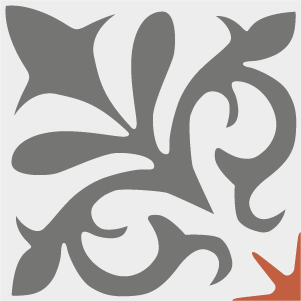 Decorative cement tile Zaragoza with flowers and petals, leaves and foliage, arches and curves