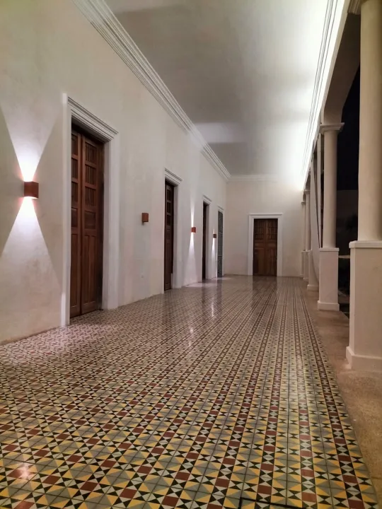 Finished corridor with handcrafted geometric cement tiles made in Yucatan