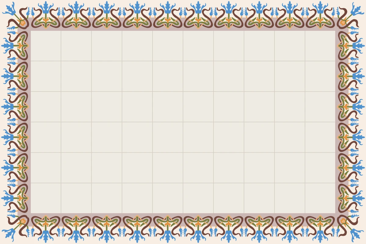 Complete repeated pattern for Iris Cenefa handcrafted cement tile