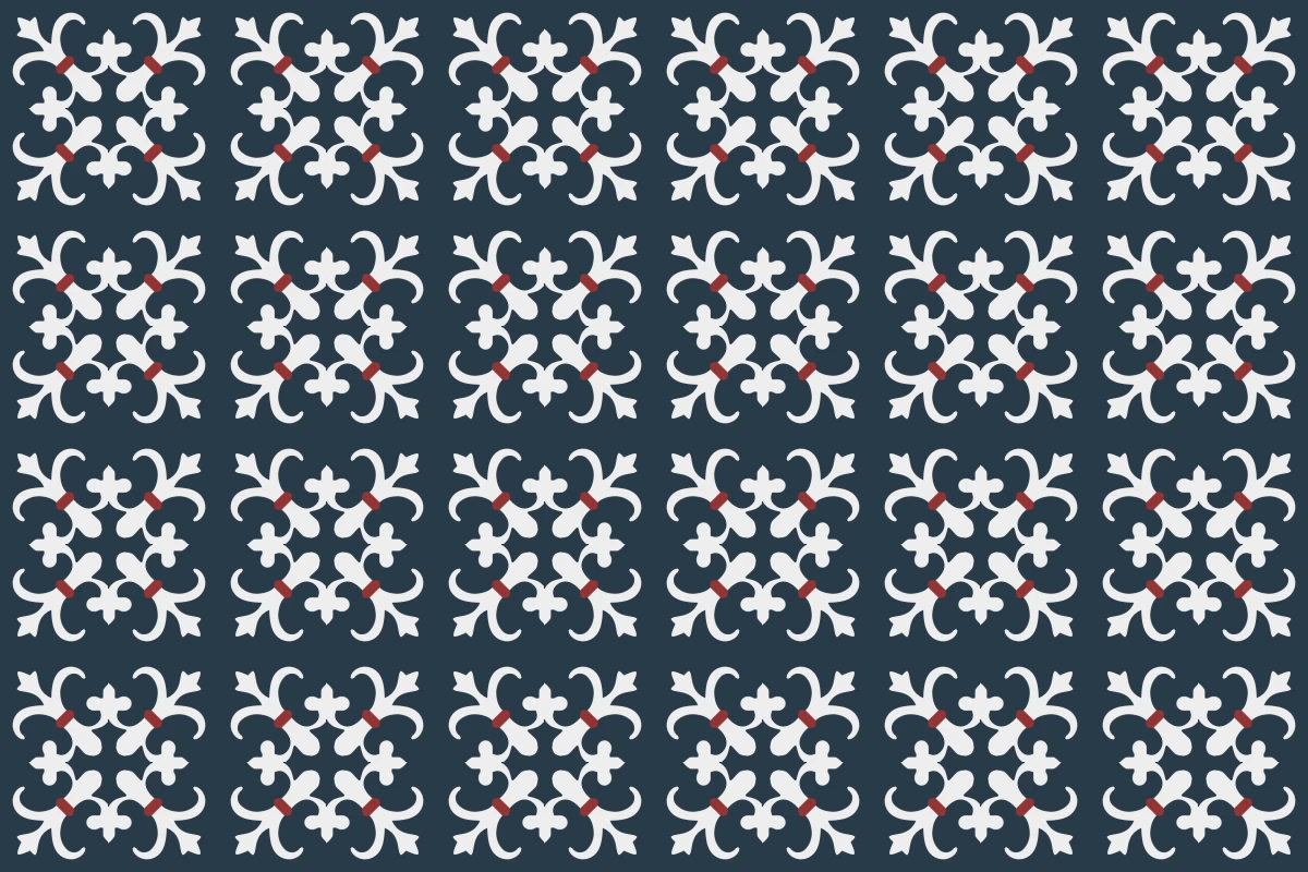Complete repeated pattern for Maximus Temple handcrafted cement tile