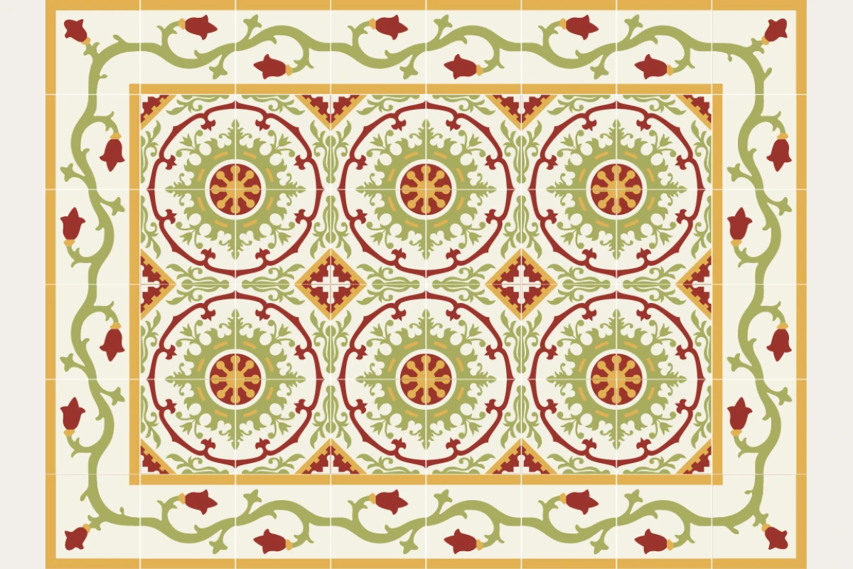 Complete cement tile rug pattern TAPETE ENREDADERA