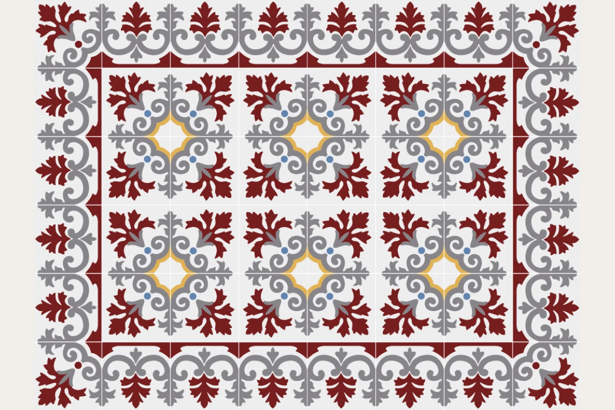 Complete cement tile rug pattern TAPETE FORREST